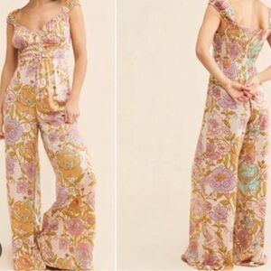 Free People Pastel Floral Wide-Leg Jumpsuit - Pink, Lavender, Mustard